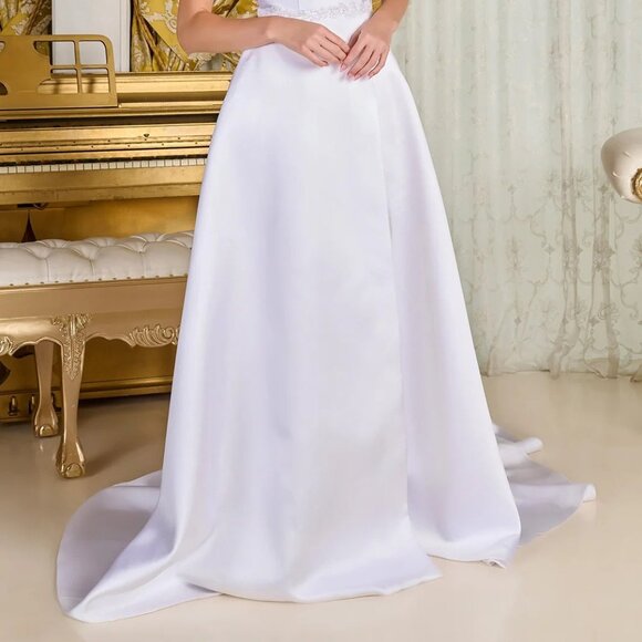 New Strapless A-Line Wedding Gown w/ Straight Across Neck & Beaded Waist GL3718 - Picture 9 of 14